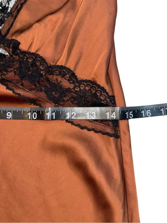 NWT Abercrombie and Fitch Brown Satin Lace-Trim Slip Midi Dress SMALL TALL - Picture 7 of 8